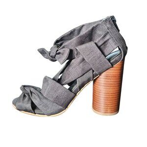 ASOS 4" Wooden Block Heel Sandals Strappy w/ Bow Accents Women's Size 6 Black